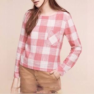 5 FOR $75 🩷 Anthropologie Cloth & Stone Pink Plaid Top